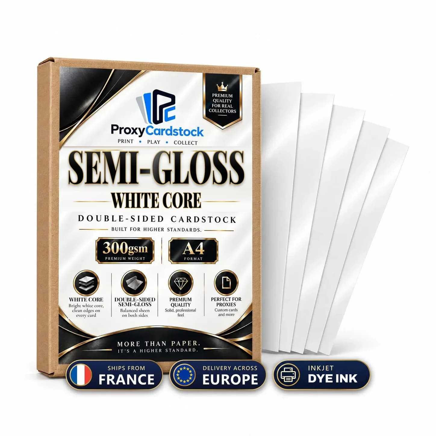 Material illustration: Double-sided Semi-Gloss Paper · White Core · 300 gsm
