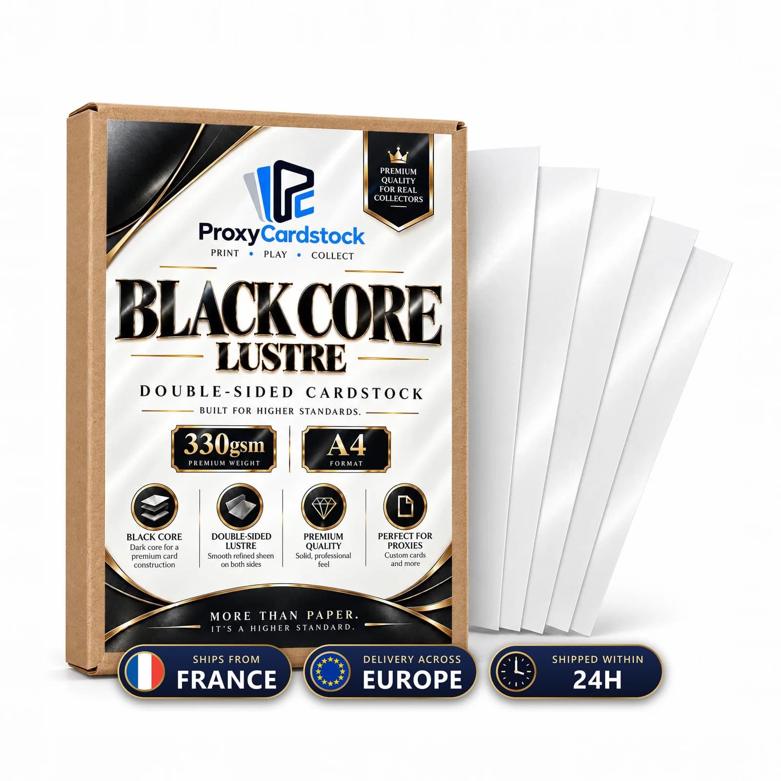 Product photo: Double-sided Luster Paper · Black Core · 330 gsm